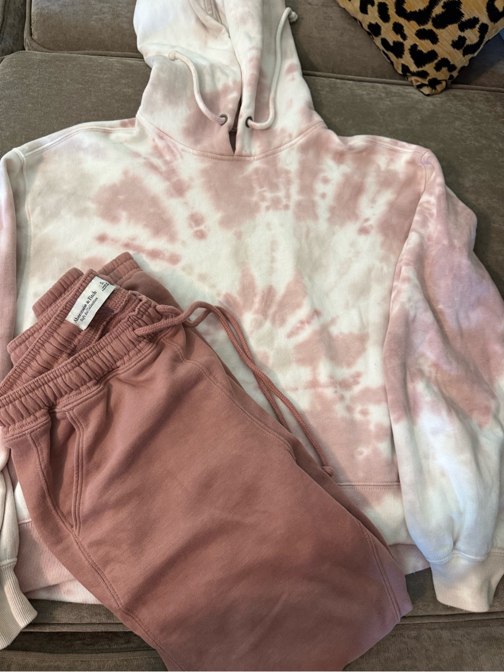 Abercrombie & Fitch Women's Pink/tan Tie-Dye Hoodie and matching joggers